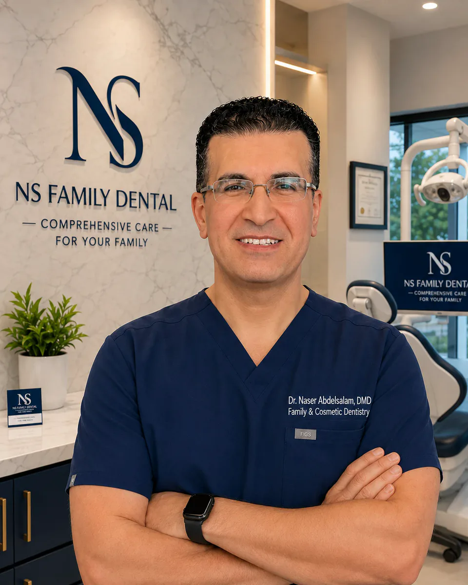 Dr. Naser Abdelsalam, DMD, lead dentist at NS Family Dental, in the practice's treatment area in Englewood, Chicago